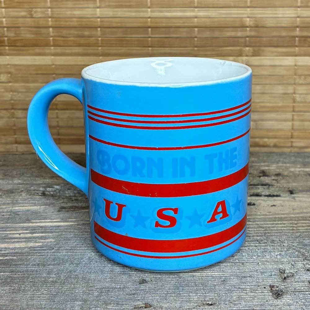 Vintage Mt. Clemens Pottery
Born In The USA Red Blue
Coffee Cup Mug